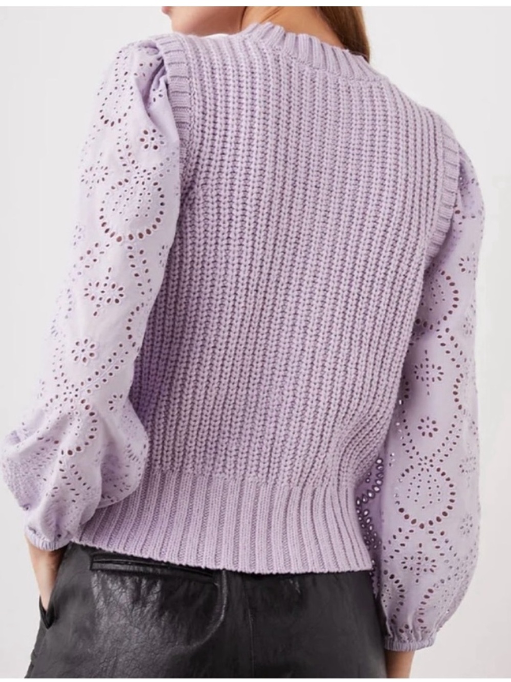 Rails Dhalia Lilac Eyelet Lace Knit Cropoed Crewneck Sweater - M - Picture 2 of 14